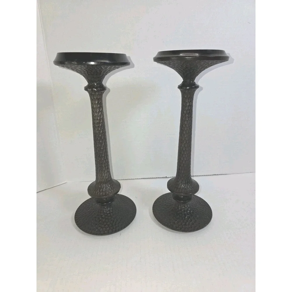 Target Set Of 2 Hammered Textured Dark Pillar Tapered Rustic Candle Holders 11